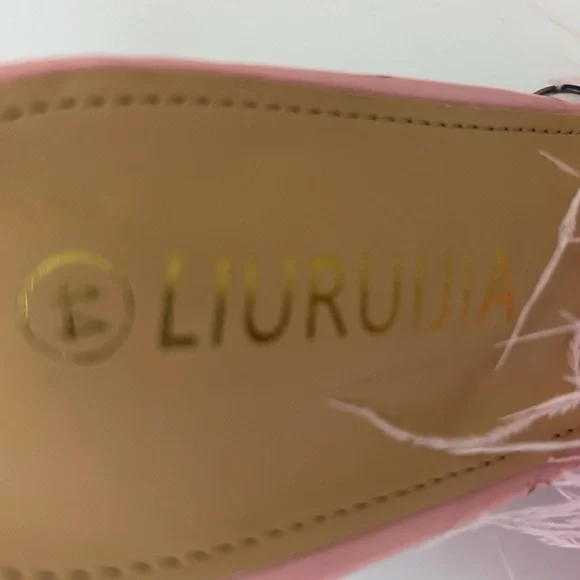 LIURUIJIA Square Toe Feathers High Heel Fur Mules Sandals Size 44 (US 11.5) - Picture 10 of 10